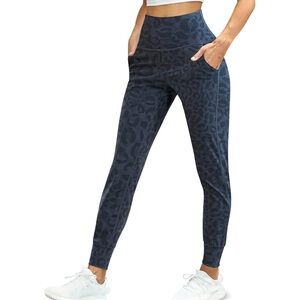 M Navy blue subtle Leopard Print Jogger Pants Leggings Pockets Lounge Leggings